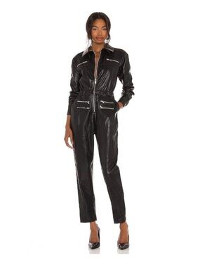 NWT WeWoreWhat Black Faux Leather Zip-Front Jumpsuit